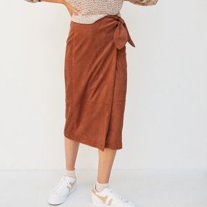 Lauren Sueded Wrap Midi Skirt
